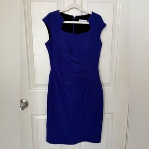 Calvin Klein Blue Ruched Sheath Midi Dress